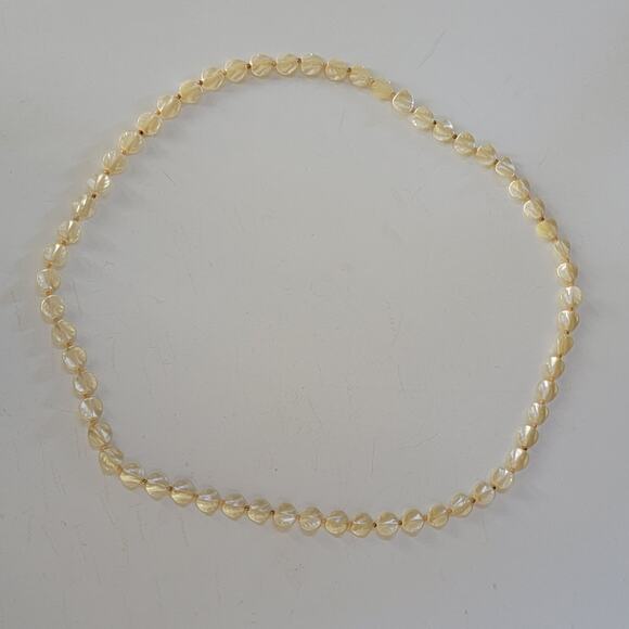 Vintage Ivory Bead Necklace Shimmery Round Beads with Gold Spacers Retro Jewelry - Picture 1 of 10